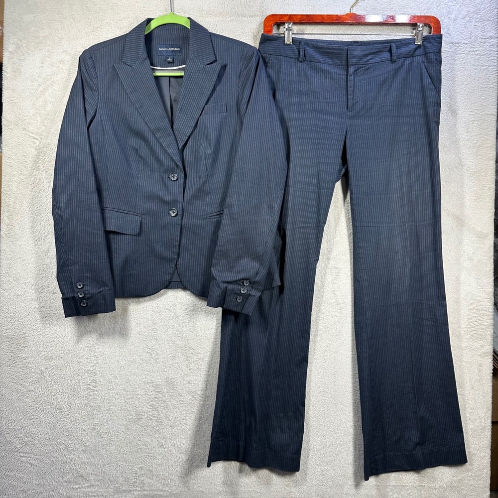 Banana Republic Pant Suit Women 10 Pinstripe Linen Blend Career Martin Fit Pants
